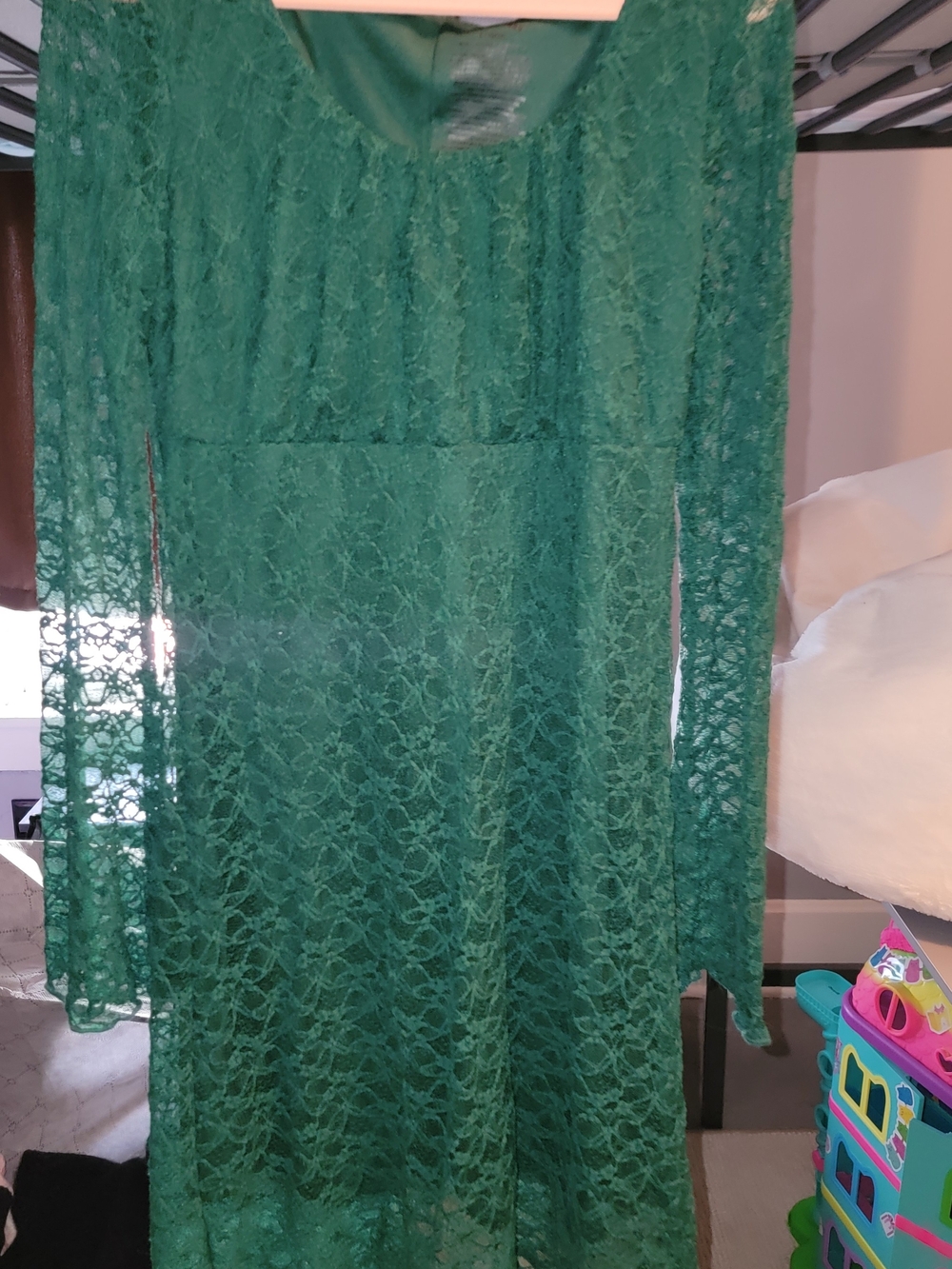 Girl's Green Lace Long Sleeve Dress